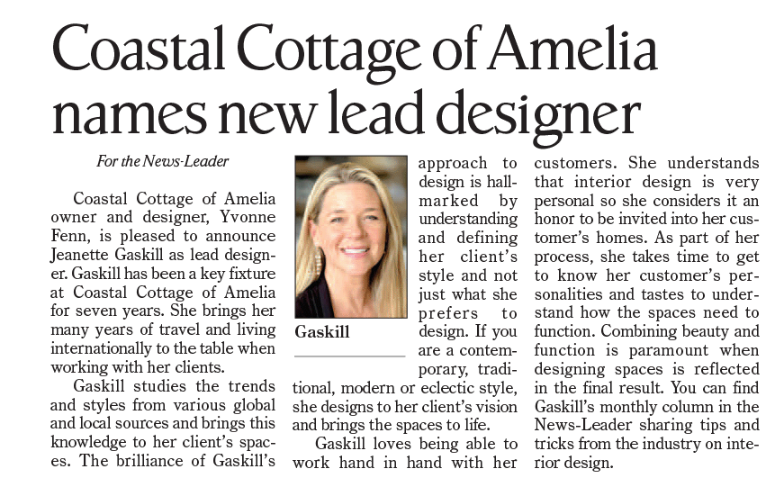 Coastal Cottage of Amelia names new lead designer